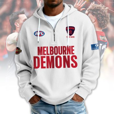 Melbourne Demons AFL Custom name Popcorn Texture Half Zip Sweatshirt v1