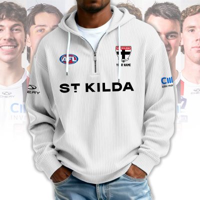 St Kilda Saints AFL Custom name Popcorn Texture Half Zip Sweatshirt v1