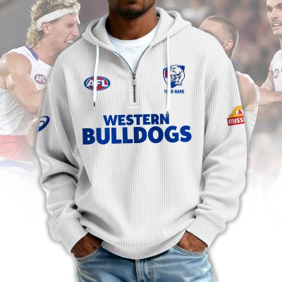 Western Bulldogs AFL Custom name Popcorn Texture Half Zip Sweatshirt v1