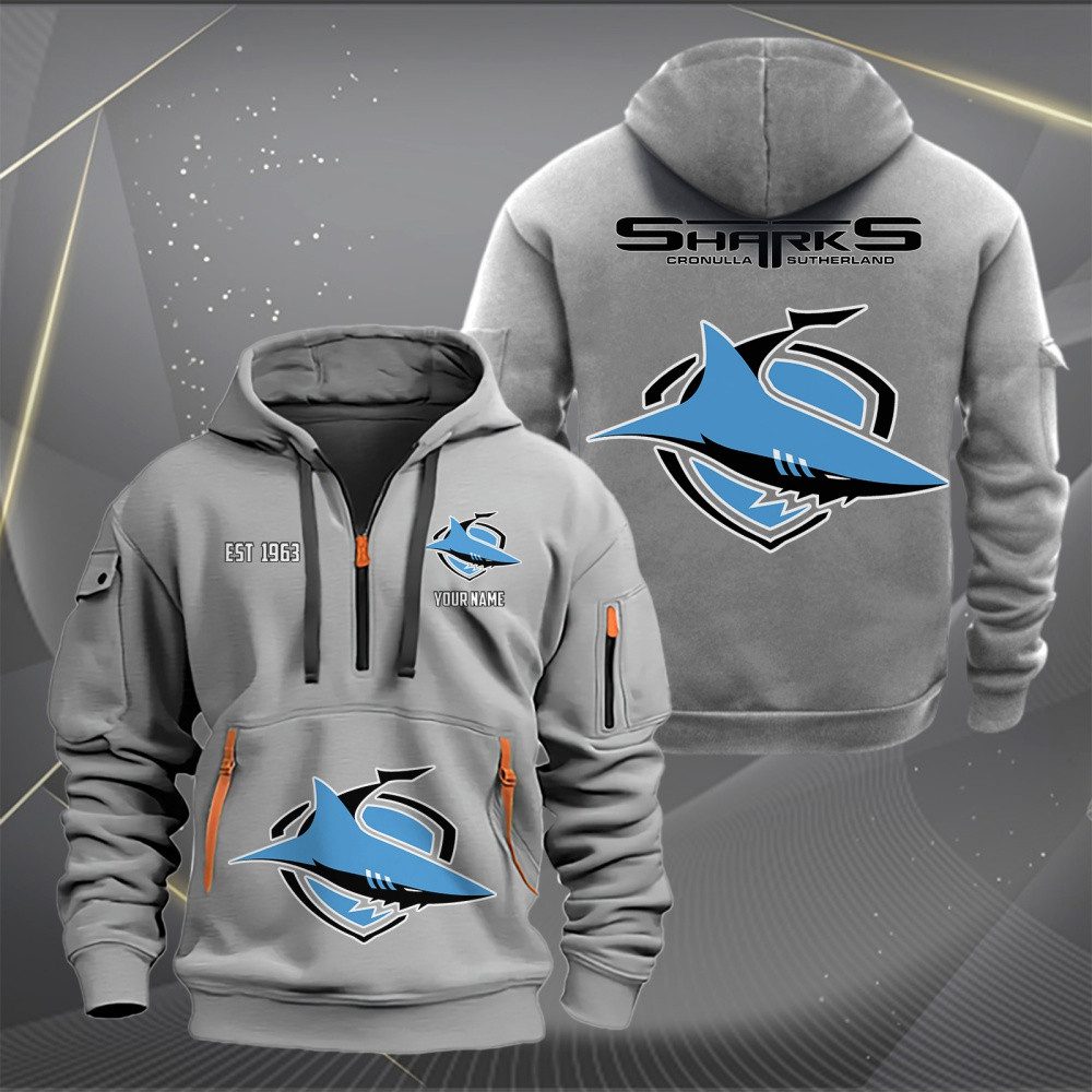 NRL Cronulla-Sutherland Sharks Personalized Half-zip Hoodie Gift For Fans NRL Cronulla-Sutherland Sharks Personalized Half-zip Hoodie Gift For Fans