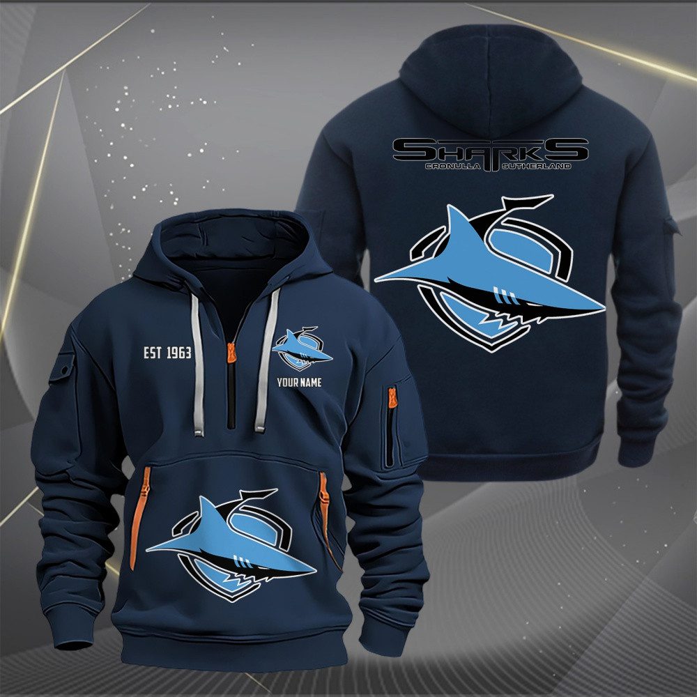 NRL Cronulla-Sutherland Sharks Personalized Half-zip Hoodie Gift For Fans NRL Cronulla-Sutherland Sharks Personalized Half-zip Hoodie Gift For Fans