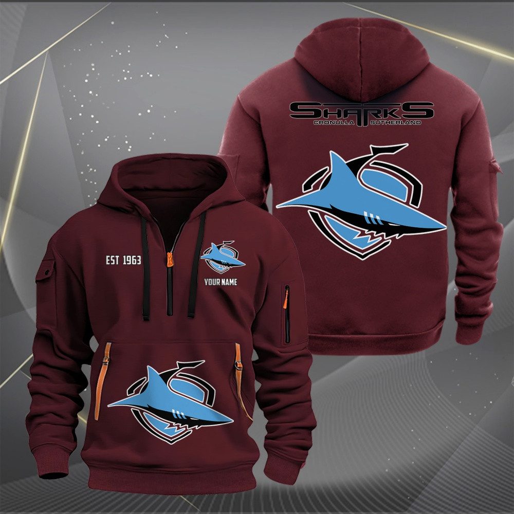 NRL Cronulla-Sutherland Sharks Personalized Half-zip Hoodie Gift For Fans NRL Cronulla-Sutherland Sharks Personalized Half-zip Hoodie Gift For Fans