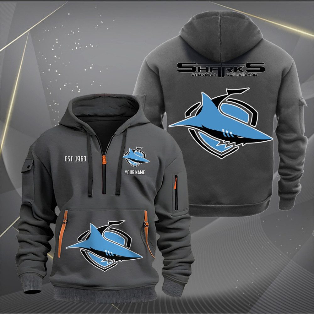 NRL Cronulla-Sutherland Sharks Personalized Half-zip Hoodie Gift For Fans NRL Cronulla-Sutherland Sharks Personalized Half-zip Hoodie Gift For Fans
