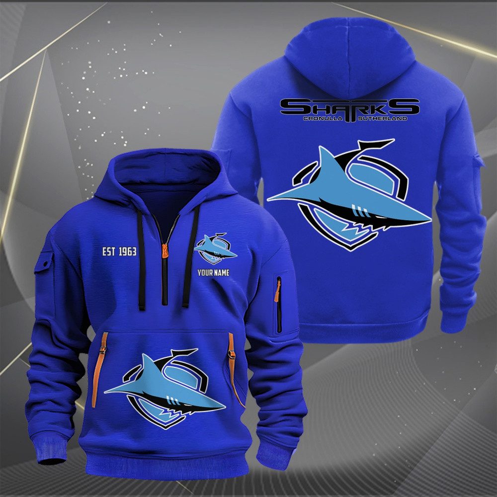 NRL Cronulla-Sutherland Sharks Personalized Half-zip Hoodie Gift For Fans NRL Cronulla-Sutherland Sharks Personalized Half-zip Hoodie Gift For Fans