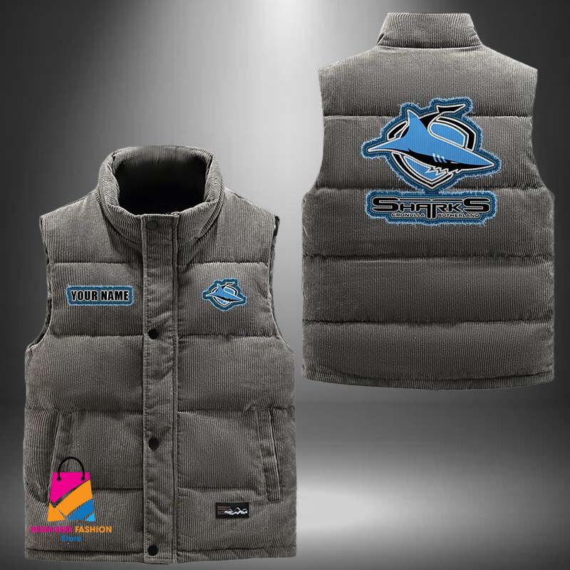 NRL Cronulla-Sutherland Sharks Personalized Style Sleeveless Puffer Jacket Gift For Fans NRL Cronulla-Sutherland Sharks Personalized Style Sleeveless Puffer Jacket Gift For Fans