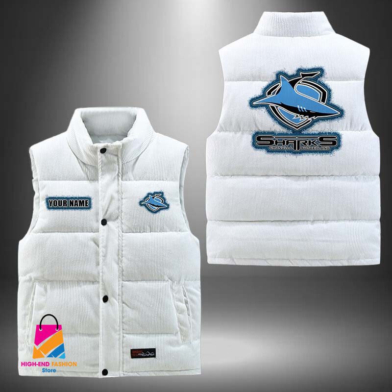 NRL Cronulla-Sutherland Sharks Personalized Style Sleeveless Puffer Jacket Gift For Fans NRL Cronulla-Sutherland Sharks Personalized Style Sleeveless Puffer Jacket Gift For Fans