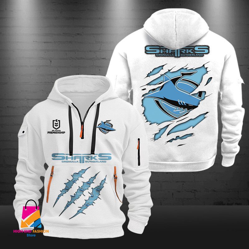NRL Cronulla-Sutherland Sharks Half-zip Hoodie Gift For Fans NRL Cronulla-Sutherland Sharks Half-zip Hoodie Gift For Fans