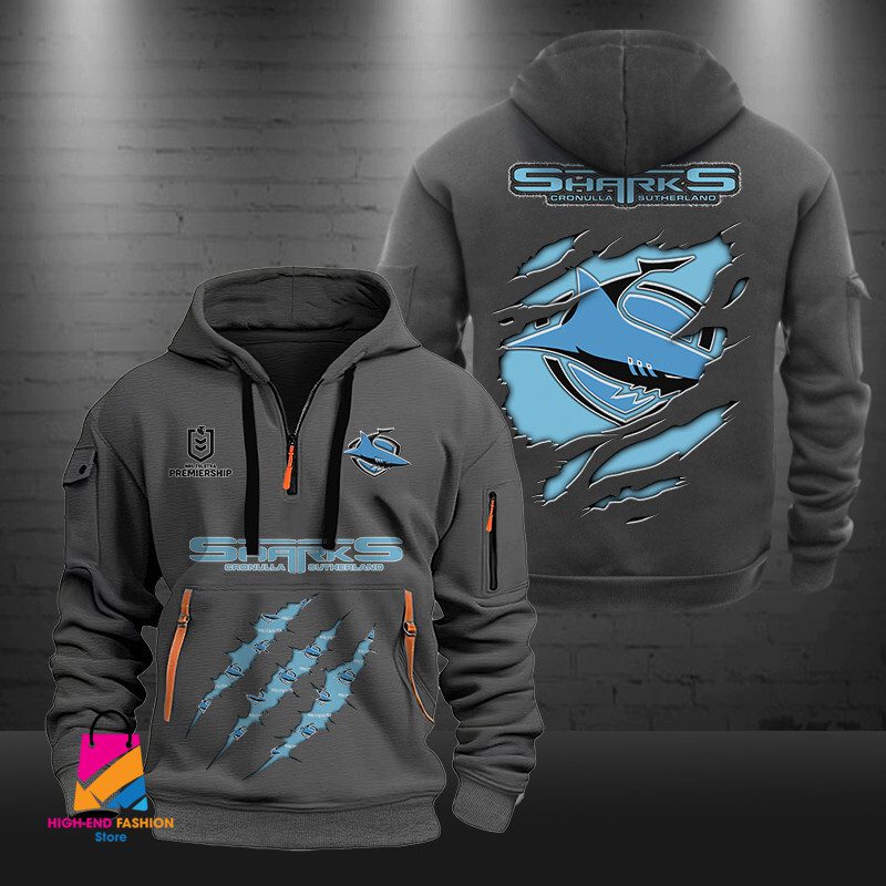 NRL Cronulla-Sutherland Sharks Half-zip Hoodie Gift For Fans NRL Cronulla-Sutherland Sharks Half-zip Hoodie Gift For Fans