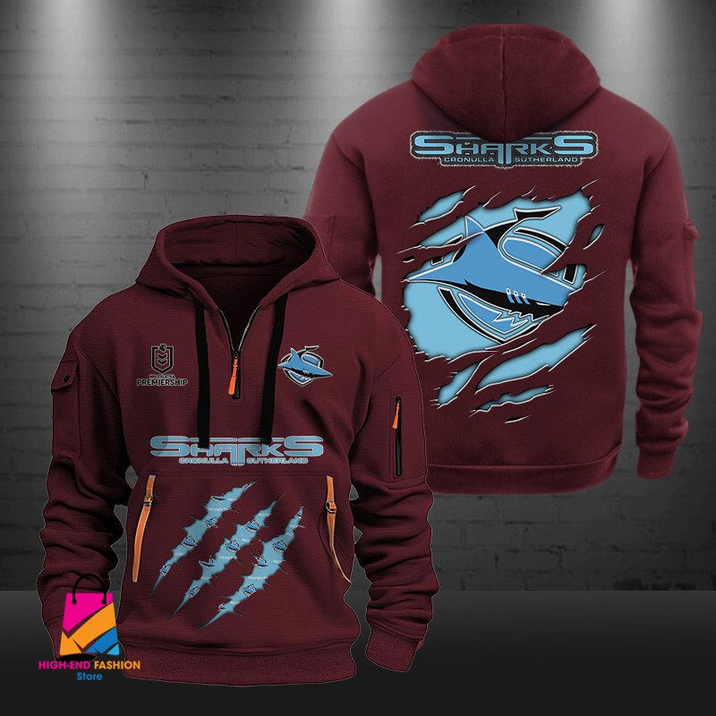 NRL Cronulla-Sutherland Sharks Half-zip Hoodie Gift For Fans NRL Cronulla-Sutherland Sharks Half-zip Hoodie Gift For Fans