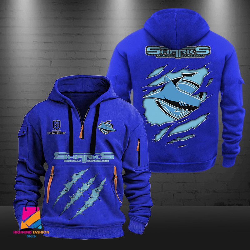 NRL Cronulla-Sutherland Sharks Half-zip Hoodie Gift For Fans NRL Cronulla-Sutherland Sharks Half-zip Hoodie Gift For Fans