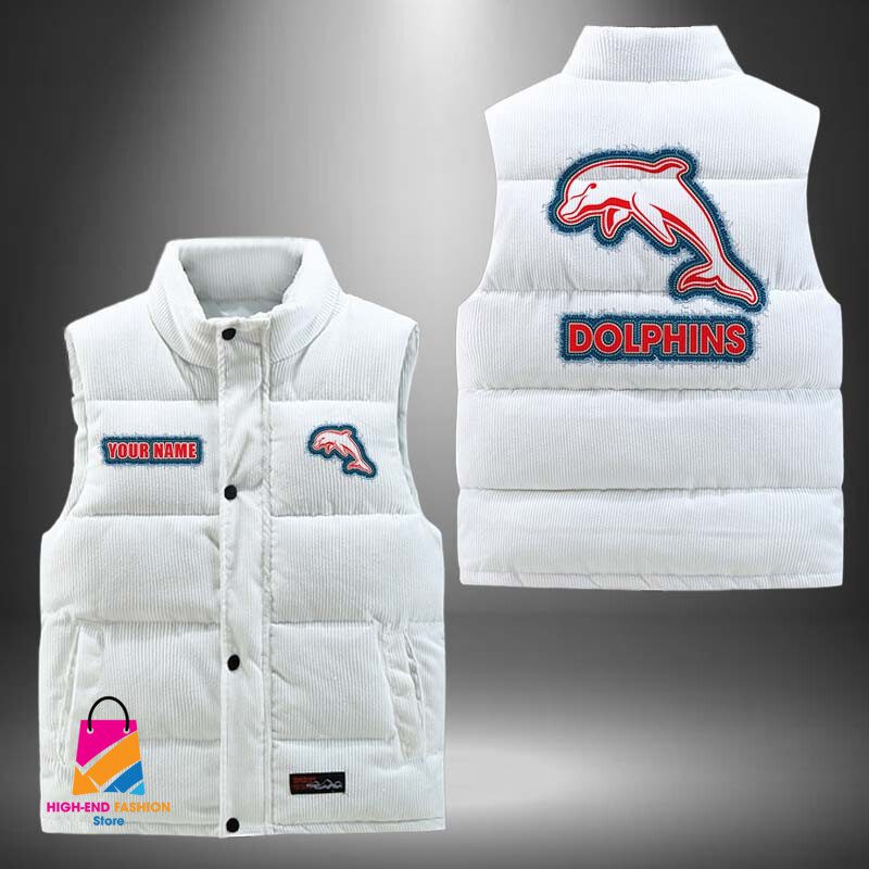 NRL Dolphins Personalized Style Sleeveless Puffer Jacket Gift For Fans NRL Dolphins Personalized Style Sleeveless Puffer Jacket Gift For Fans