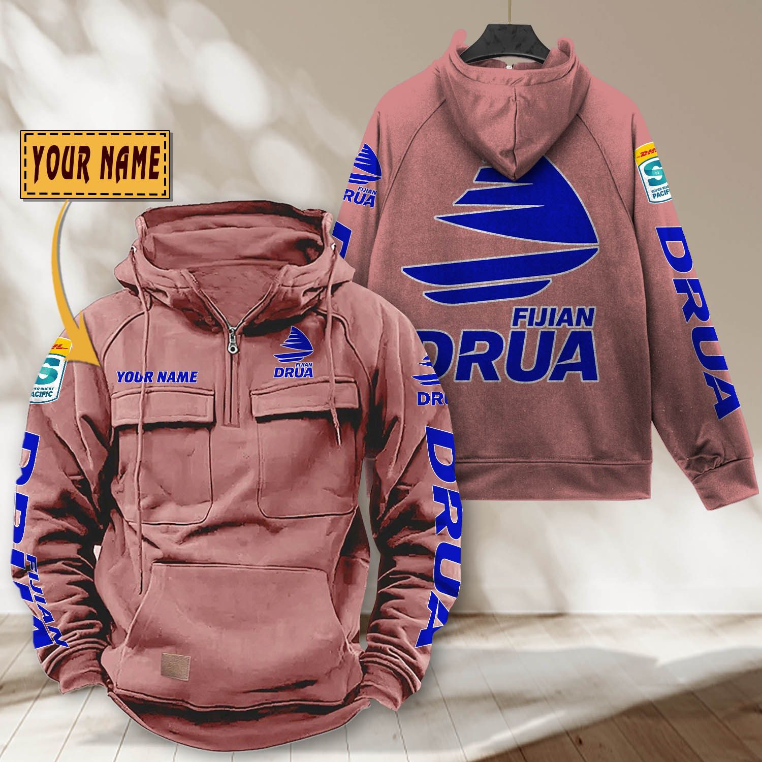Super Rugby Fijian Drua Personalized Half-zip Hoodie Gift For Fans Super Rugby Fijian Drua Personalized Half-zip Hoodie Gift For Fans