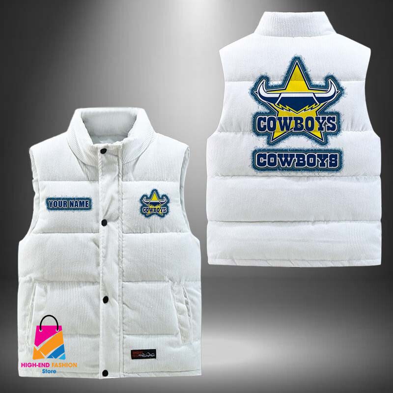 NRL North Queensland Cowboys Personalized Style Sleeveless Puffer Jacket Gift For Fans NRL North Queensland Cowboys Personalized Style Sleeveless Puffer Jacket Gift For Fans