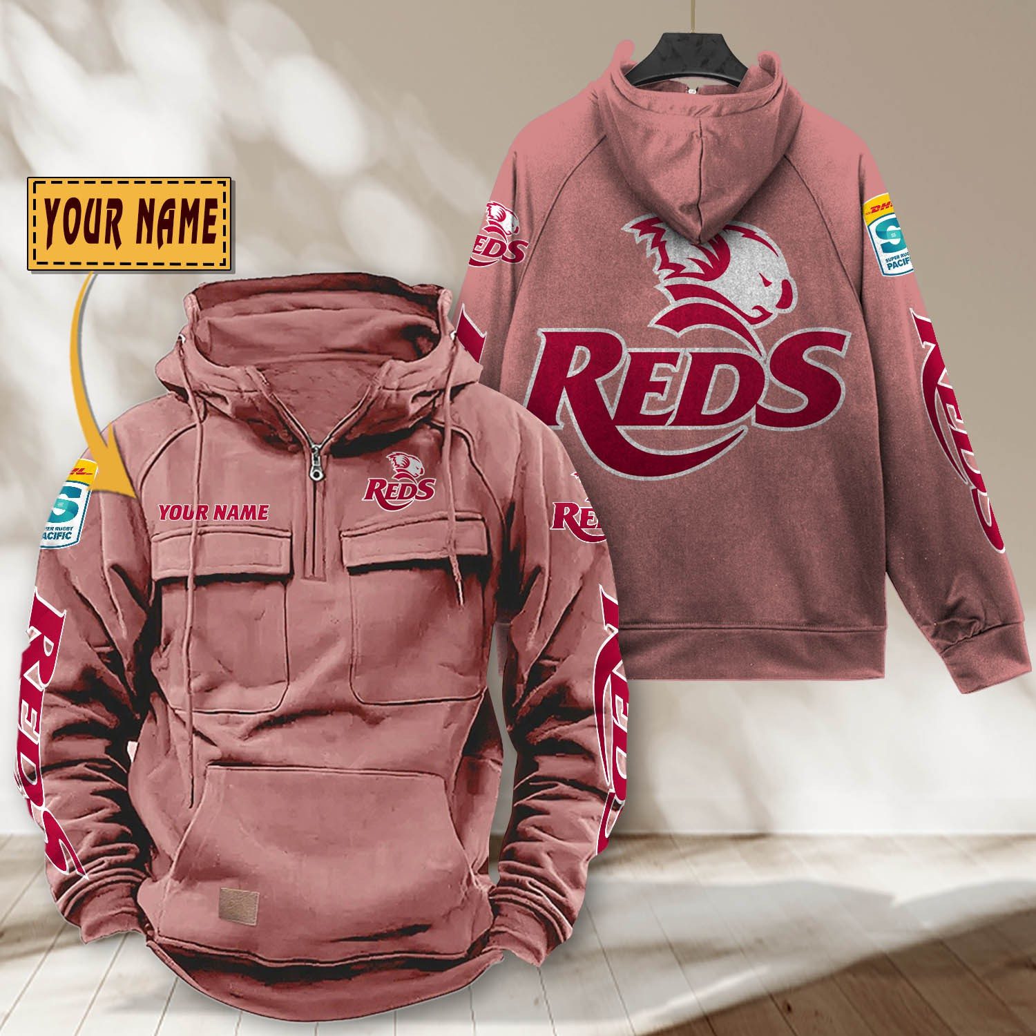 Super Rugby Queensland Reds Personalized Half-zip Hoodie Gift For Fans Super Rugby Queensland Reds Personalized Half-zip Hoodie Gift For Fans