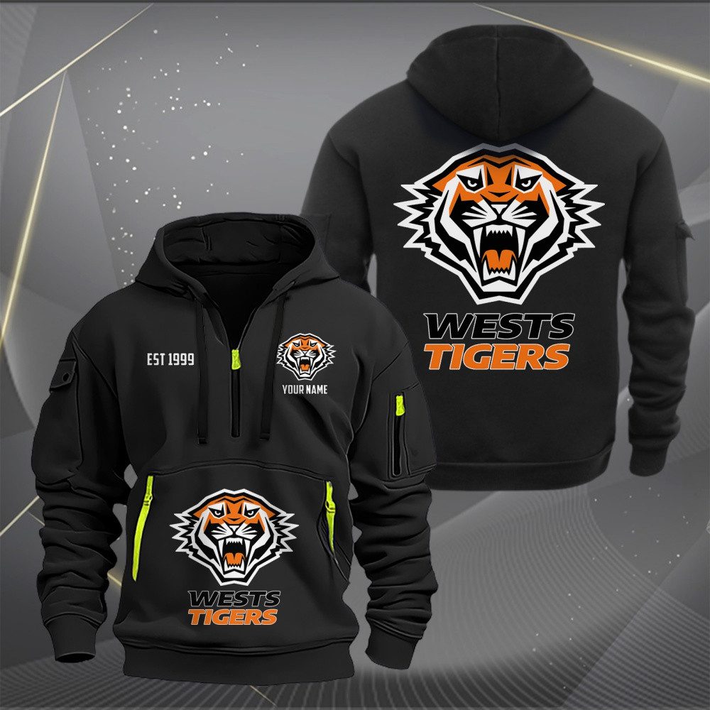 NRL Wests Tigers Personalized Half-zip Hoodie Gift For Fans NRL Wests Tigers Personalized Half-zip Hoodie Gift For Fans