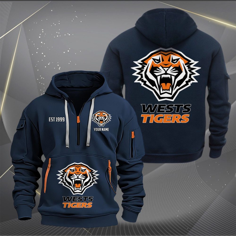 NRL Wests Tigers Personalized Half-zip Hoodie Gift For Fans NRL Wests Tigers Personalized Half-zip Hoodie Gift For Fans
