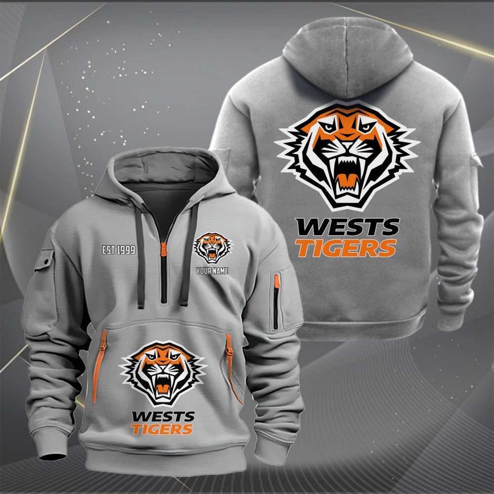 NRL Wests Tigers Personalized Half-zip Hoodie Gift For Fans NRL Wests Tigers Personalized Half-zip Hoodie Gift For Fans