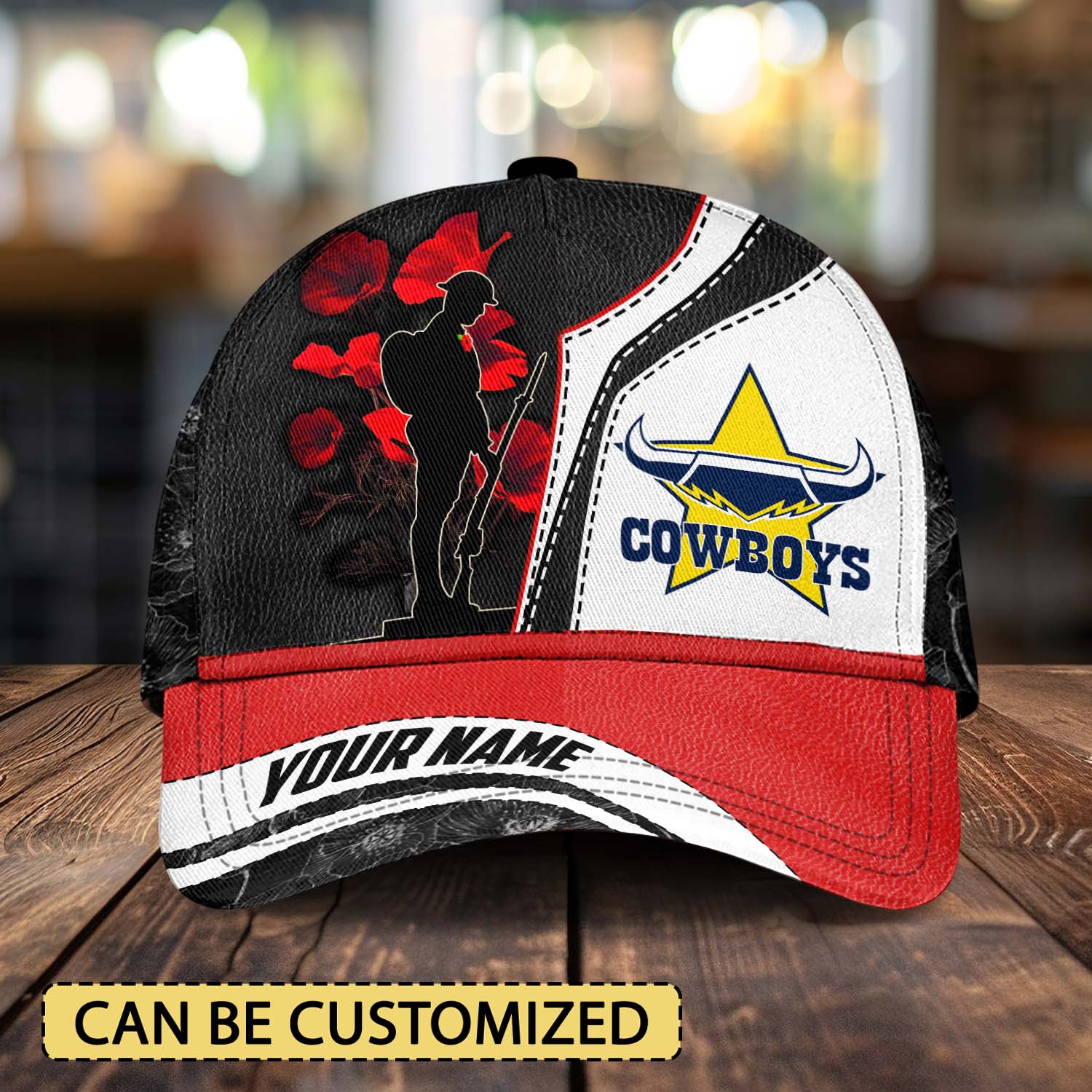 NRL North Queensland Cowboys x Anzac Day Custom Name Classic Cap Gift For Fans NRL North Queensland Cowboys x Anzac Day Custom Name Classic Cap Gift For Fans