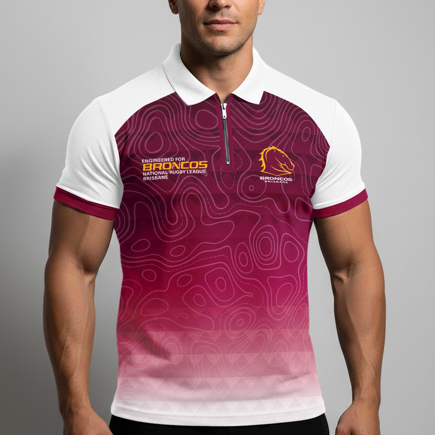 NRL Brisbane Broncos Personalized Zip Polo Shirt Gift For Fans NRL Brisbane Broncos Personalized Zip Polo Shirt Gift For Fans