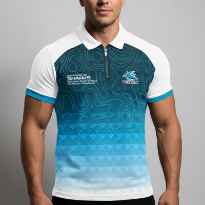 NRL Cronulla-Sutherland Sharks Personalized Zip Polo Shirt Gift For Fans
