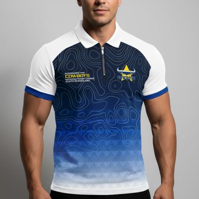 NRL North Queensland Cowboys Personalized Zip Polo Shirt Gift For Fans