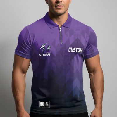 NRL Melbourne Storm Personalized Zip Polo Shirt Gift For Fans