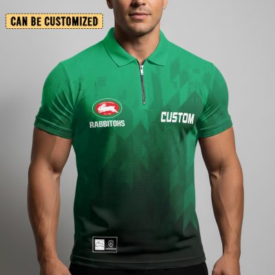 NRL South Sydney Rabbitohs Personalized Zip Polo Shirt Gift For Fans
