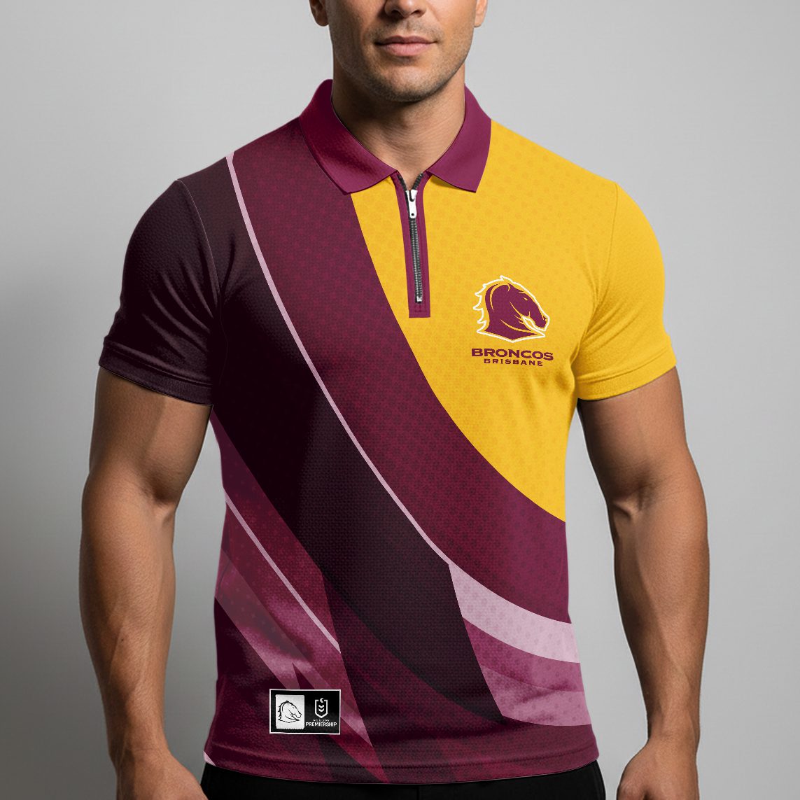 NRL Brisbane Broncos Personalized Zip Polo Shirt Gift For Fans NRL Brisbane Broncos Personalized Zip Polo Shirt Gift For Fans