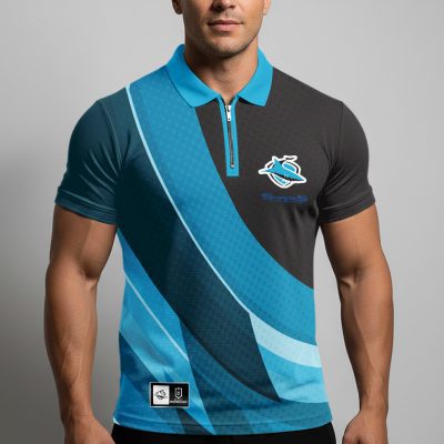 NRL Cronulla-Sutherland Sharks Personalized Zip Polo Shirt Gift For Fans