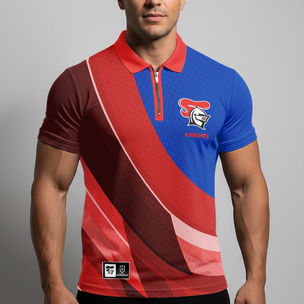NRL Newcastle Knights Personalized Zip Polo Shirt Gift For Fans NRL Newcastle Knights Personalized Zip Polo Shirt Gift For Fans