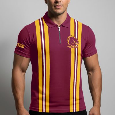 NRL Brisbane Broncos Personalized Zip Polo Shirt Gift For Fans