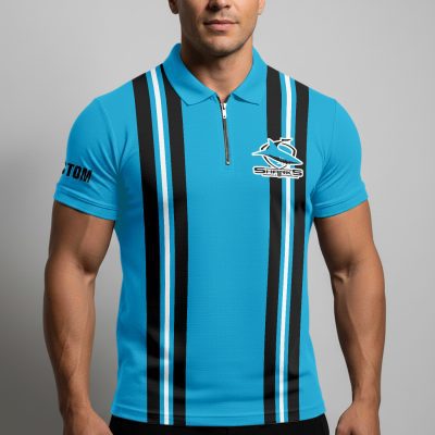 NRL Cronulla-Sutherland Sharks Personalized Zip Polo Shirt Gift For Fans