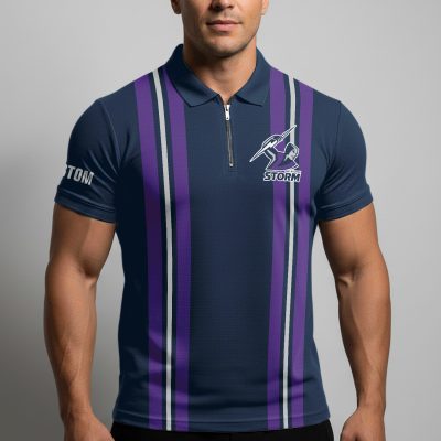 NRL Melbourne Storm Personalized Zip Polo Shirt Gift For Fans