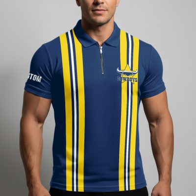 NRL North Queensland Cowboys Personalized Zip Polo Shirt Gift For Fans