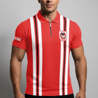 NRL St. George Illawarra Dragons Personalized Zip Polo Shirt Gift For Fans