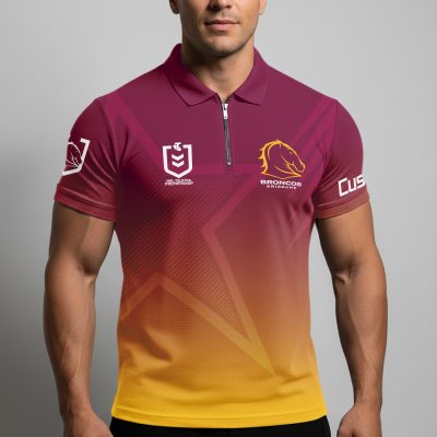 NRL Brisbane Broncos Personalized Zip Polo Shirt Gift For Fans