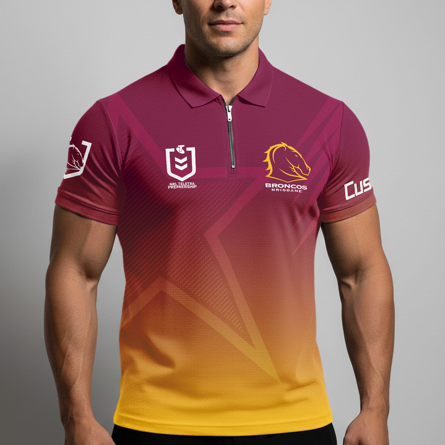 NRL Brisbane Broncos Personalized Zip Polo Shirt Gift For Fans NRL Brisbane Broncos Personalized Zip Polo Shirt Gift For Fans