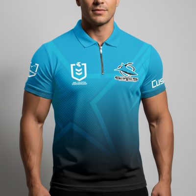 NRL Cronulla-Sutherland Sharks Personalized Zip Polo Shirt Gift For Fans