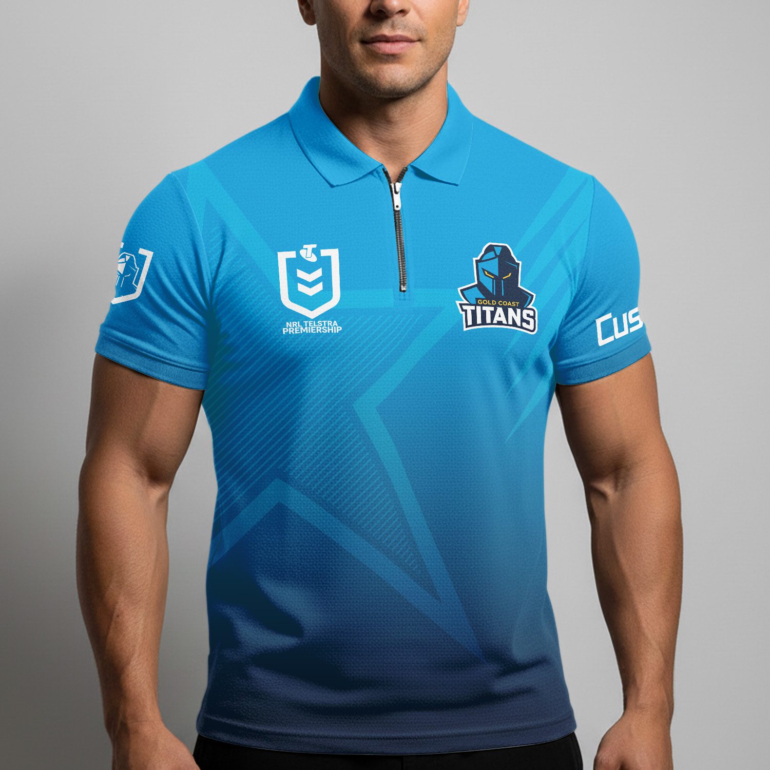 NRL Gold Coast Titans Personalized Zip Polo Shirt Gift For Fans NRL Gold Coast Titans Personalized Zip Polo Shirt Gift For Fans