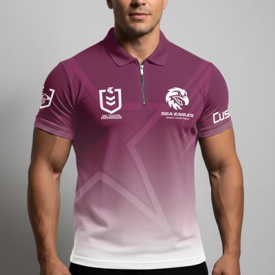 NRL Manly Warringah Sea Eagles Personalized Zip Polo Shirt Gift For Fans