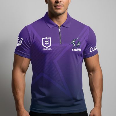 NRL Melbourne Storm Personalized Zip Polo Shirt Gift For Fans