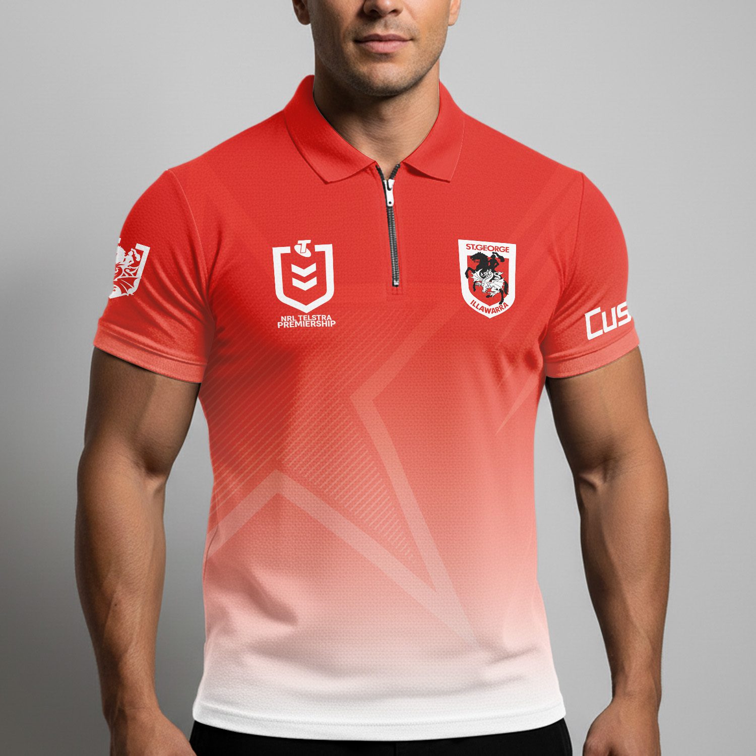 NRL St. George Illawarra Dragons Personalized Zip Polo Shirt Gift For Fans NRL St. George Illawarra Dragons Personalized Zip Polo Shirt Gift For Fans
