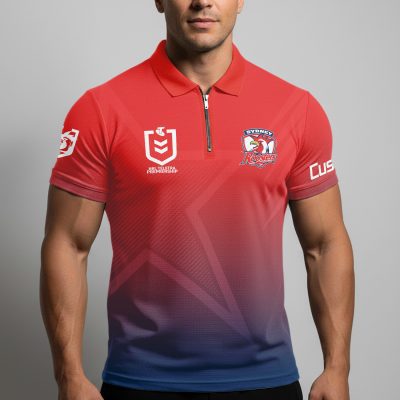 NRL Sydney Roosters Personalized Zip Polo Shirt Gift For Fans