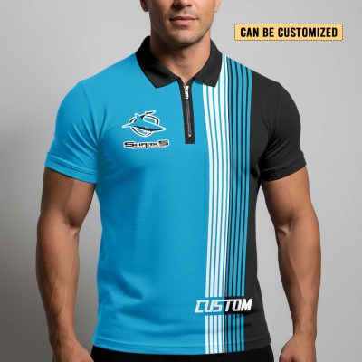 NRL Cronulla-Sutherland Sharks Personalized Zip Polo Shirt Gift For Fans