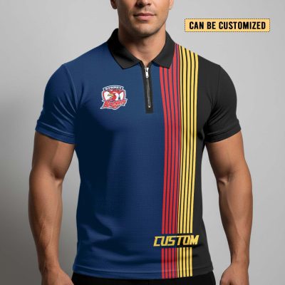 NRL Sydney Roosters Personalized Zip Polo Shirt Gift For Fans