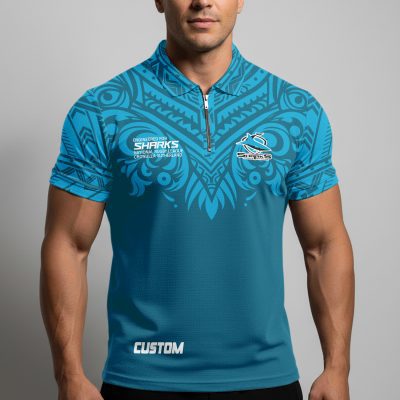 NRL Cronulla-Sutherland Sharks Personalized Zip Polo Shirt Gift For Fans
