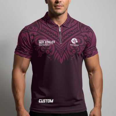 NRL Manly Warringah Sea Eagles Personalized Zip Polo Shirt Gift For Fans