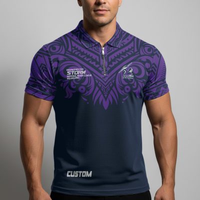 NRL Melbourne Storm Personalized Zip Polo Shirt Gift For Fans