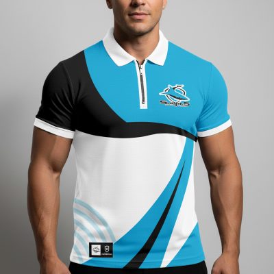 NRL Cronulla-Sutherland Sharks Personalized Zip Polo Shirt Gift For Fans