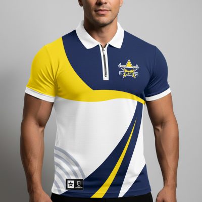 NRL North Queensland Cowboys Personalized Zip Polo Shirt Gift For Fans
